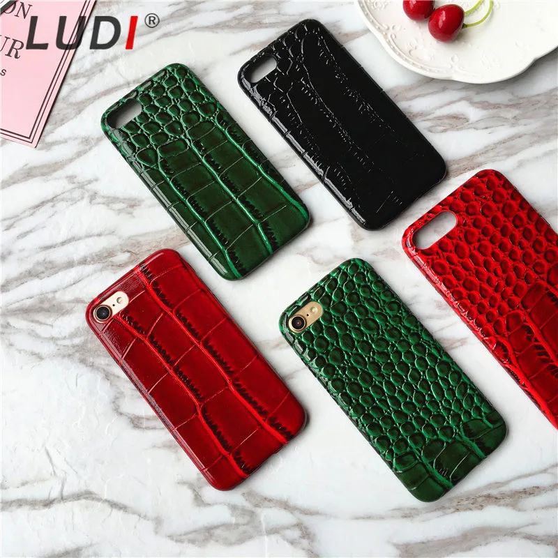 

LUDI New Crocodile Leather Cover For iPhone 6 6S Plus Soft PU Case for iPhone X 7 8plus 7Plus Hipster Stylish Black Green Red