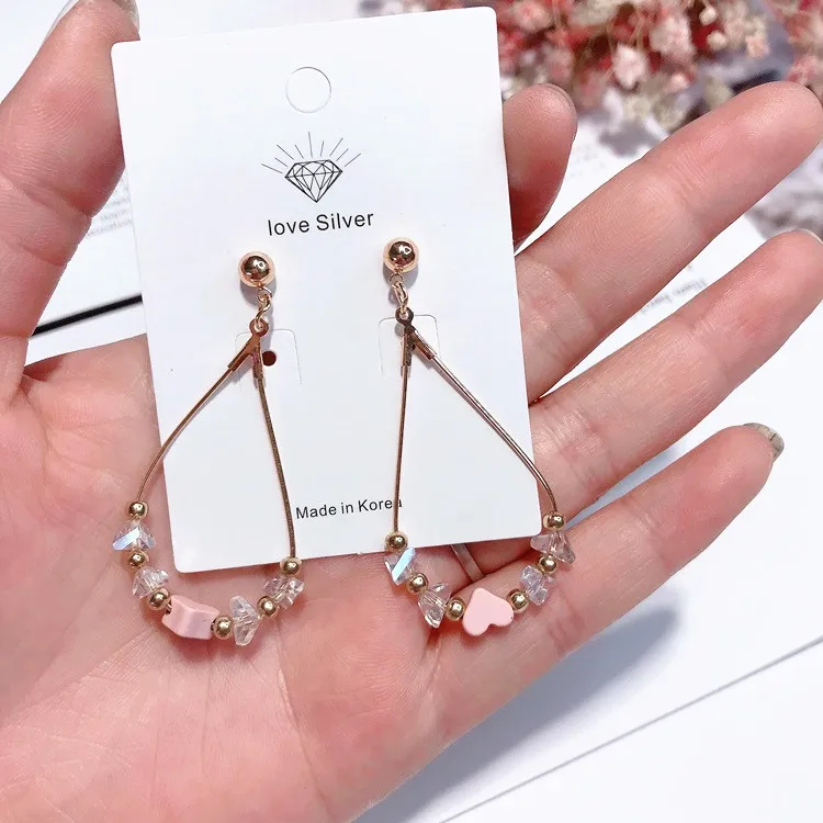 lovely pink crystal earring Hypoallergenic fadeless fashion jewelry stud earrings for women girl gift
