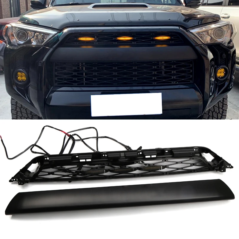 

Yellow /Black LED Lights Front Bumper Grille Grill Fit For Toyota 4Runner TRD Pro 2014 2015 2016 2017 2018 2019