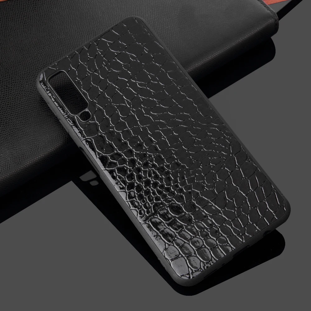 

Luxury Phone Case for Samsung Galaxy A9 A7 2018 A750 Vintage Cover Soft Cases Smartphone Bag Grid Weaving Leopard Coque Black