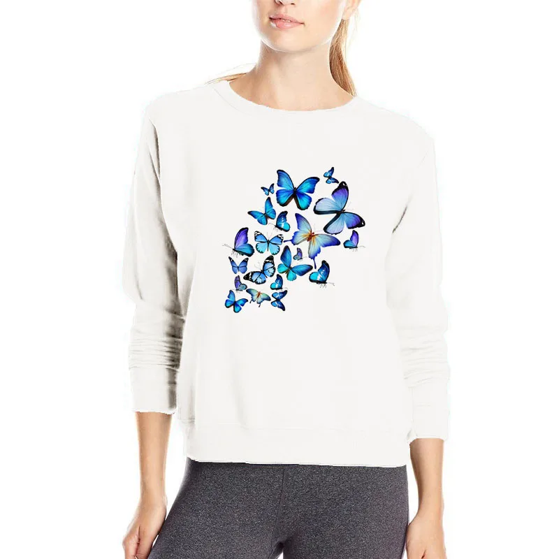 

Beautiful blue butterfly sweatshirt hot sale long sleeve spring outwear pullover casual clothes beautiful butterfly hoodie