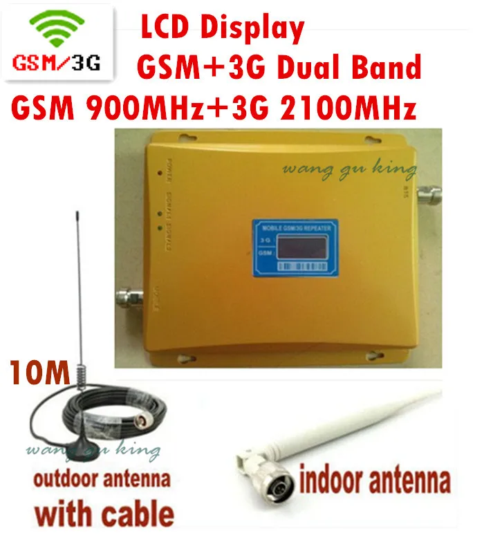 

LCD Display 3G W-CDMA 2100MHz + GSM 900Mhz Dual Band Mobile Phone Signal Booster GSM 3G UMTS 2100 Signal Repeater Antenna+Cable