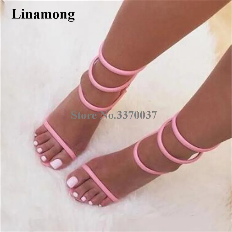 Ladies Simple Style Open Toe 4 Straps Stiletto Thin Heel Sandals Pink Green White High Party Dress Shoes | Обувь