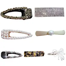 Women Sweet Girls Vintage Metal Alloy Alligator Hair Clips Luxury Faux Pearl Bowknot Hairgrips Hollow Out Geometric Party Snap B faux sapphire alloy hollow out floral barrette