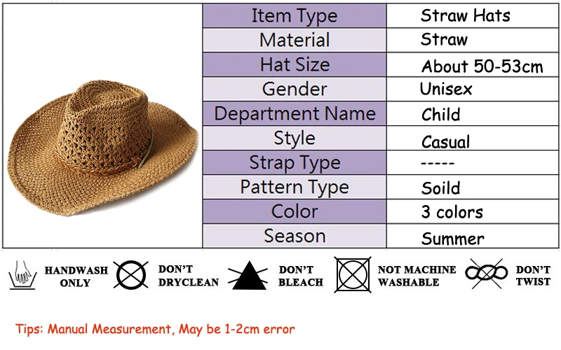 Соломенная ковбойская шляпа ручной работы, Детские полые западные шляпы, летние пляжные фетровые шляпы от солнца, Детская ковбойская Кепка в западном стиле, Vaquero YY17155