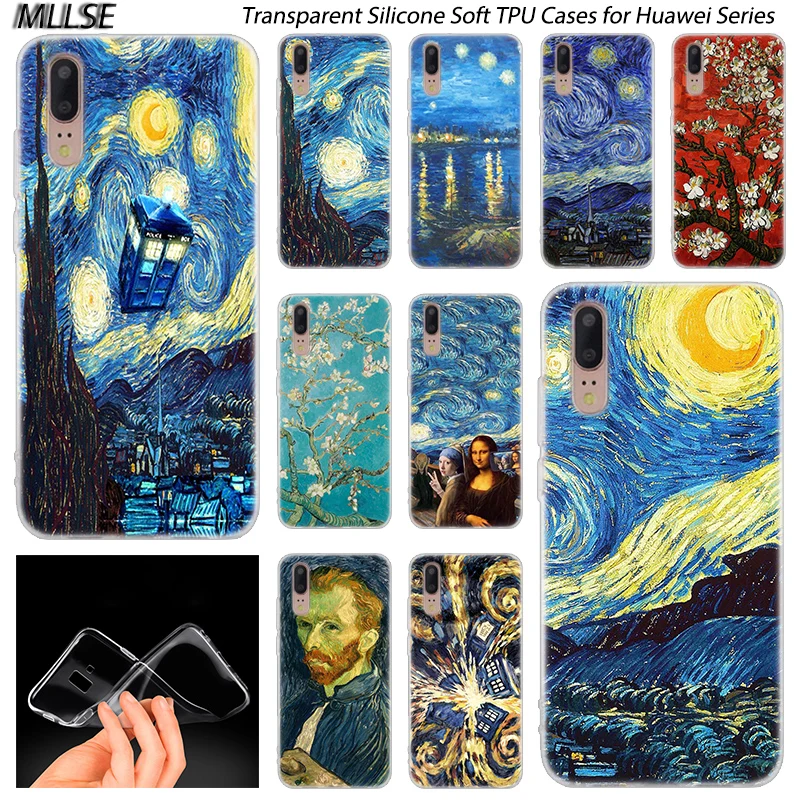 Лидер продаж мягкий силиконовый чехол Ван Гога ТАРДИСа для Huawei P30 P20 P10 P9 P8 Lite 2017 Pro