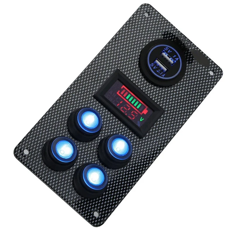 

High Quality Car Rocker Switch Panel USB Voltmeter On-Off LED Switch Panel for Auto Boat Marine Dual USB Charger Voltmeter Gauge
