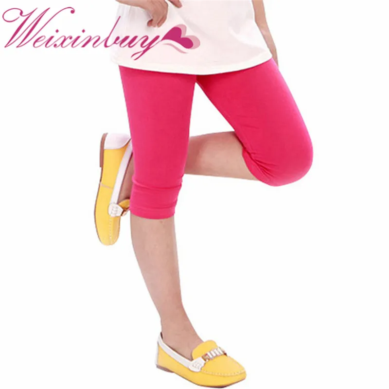 

Candy Colors Kids Girl Cotton Leggings Children Summer Cropped Capris Pants