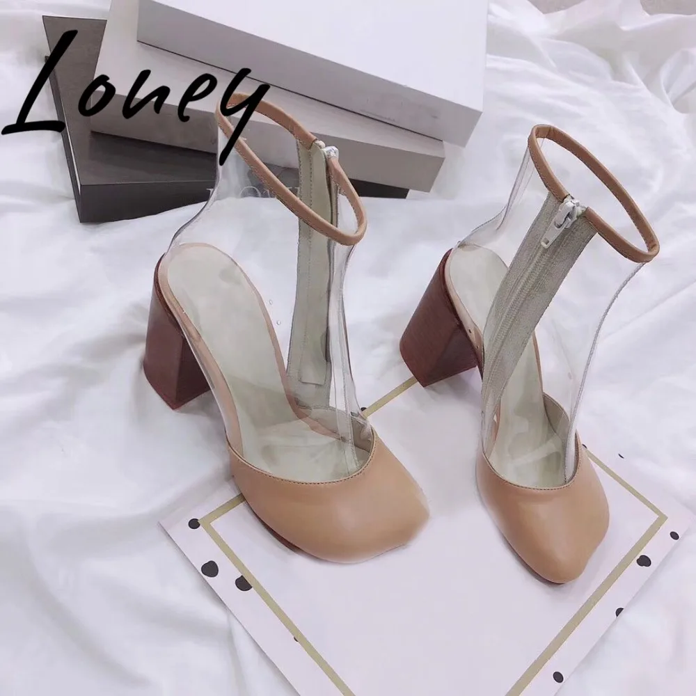 as Gladiateur Pic Côté Pic Femmes Nouveau D'été Véritable Bottes Bout Talon Cuir Printemps Clair Chunky Chaussures En Transparent Loney As Rond Zip 35j4RcASLq