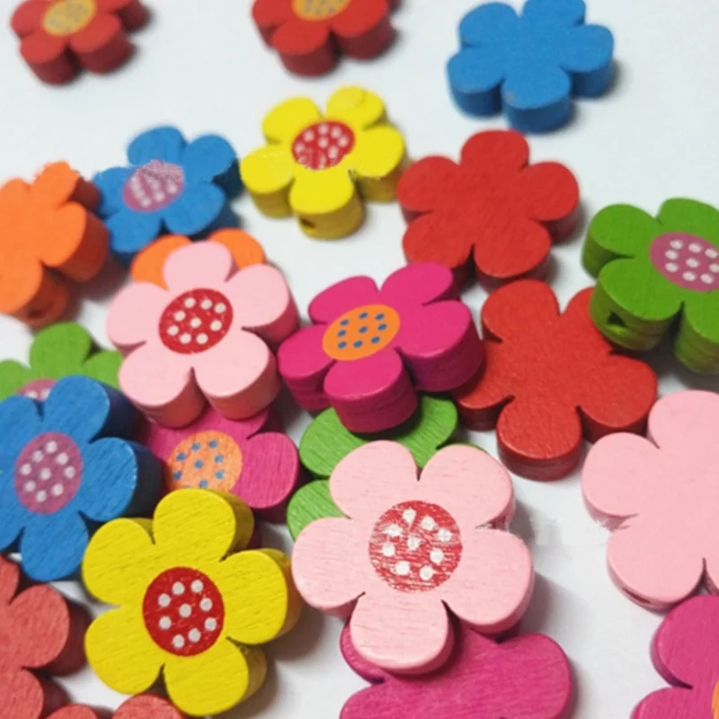 

50PCs 19MM Mixed Flower Sewing Wooden Buttons For DIY Children Clothes Decorative Button Crafts Scrapbooking Accessories HOT