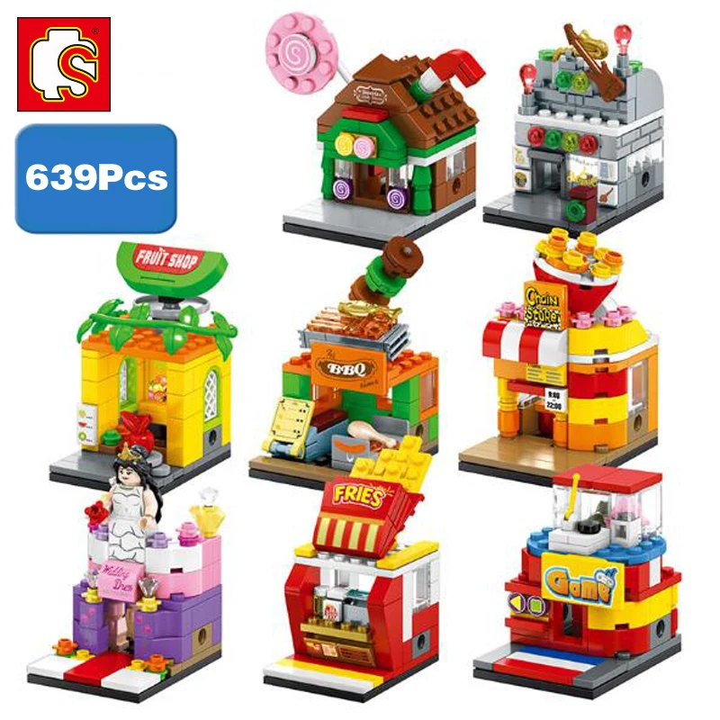 

Sembo City Street Game BBQ Candy Fruit Fries Shop Store 3D Model DIY Mini Blocks Building Assembly Toy 8pcs Fit Legoings Gift