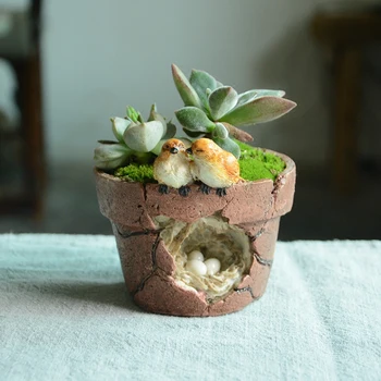 

Little bird Resin Flower Pots planters imitation of coarse pottery peropon Succulent Garden Decor