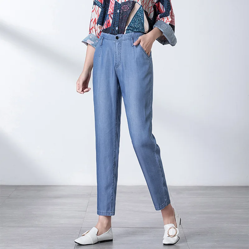 Female Summer Jeans Ice Silk Tencel Thin Ankle Length Jeans Female Haroun Pants Zipper Feet Stretch Jeans Brand Plus Big Size Female Summer Jeans Ice Silk Tencel Thin Ankle Length Jeans Female Haroun Pants Zipper Feet Stretch Jeans Brand Plus Big Size