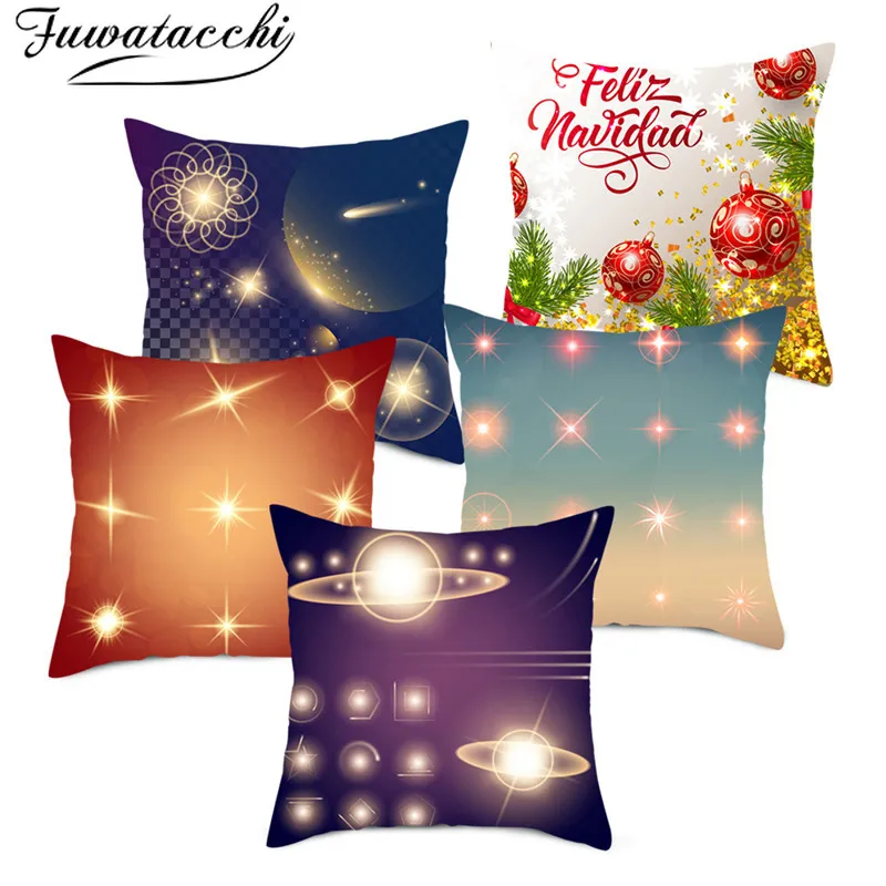 

Fuwatacchi Christmas Day Gift Cushion Covers Square Christmas Tree Bell Pillow Cases Home Decorative Sofa Throw Pillows Covers
