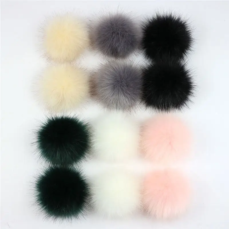 12 PCs Mixed Pom Pom Balls Imitation Fox Fur Round With Ring 8cm Dia. Fuchsia Khaki Colorful DIY Craft Supply Accessories