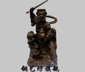

20" China Martial God Of Wealth Warrior Zhao Gongming Sit Tiger Bronze Statue