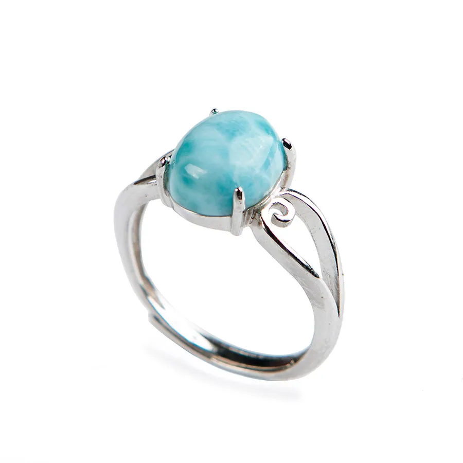 

Adjuestable Genuine Natural Larimar Crystal Round Stone Beads Fashion Women Lady Party Ring 10*8mm
