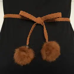 Ремни для Для женщин искусственного меха кролика мяч цепи талии пояс из искусственной кожи пояс веревочный пояс для платья одежда