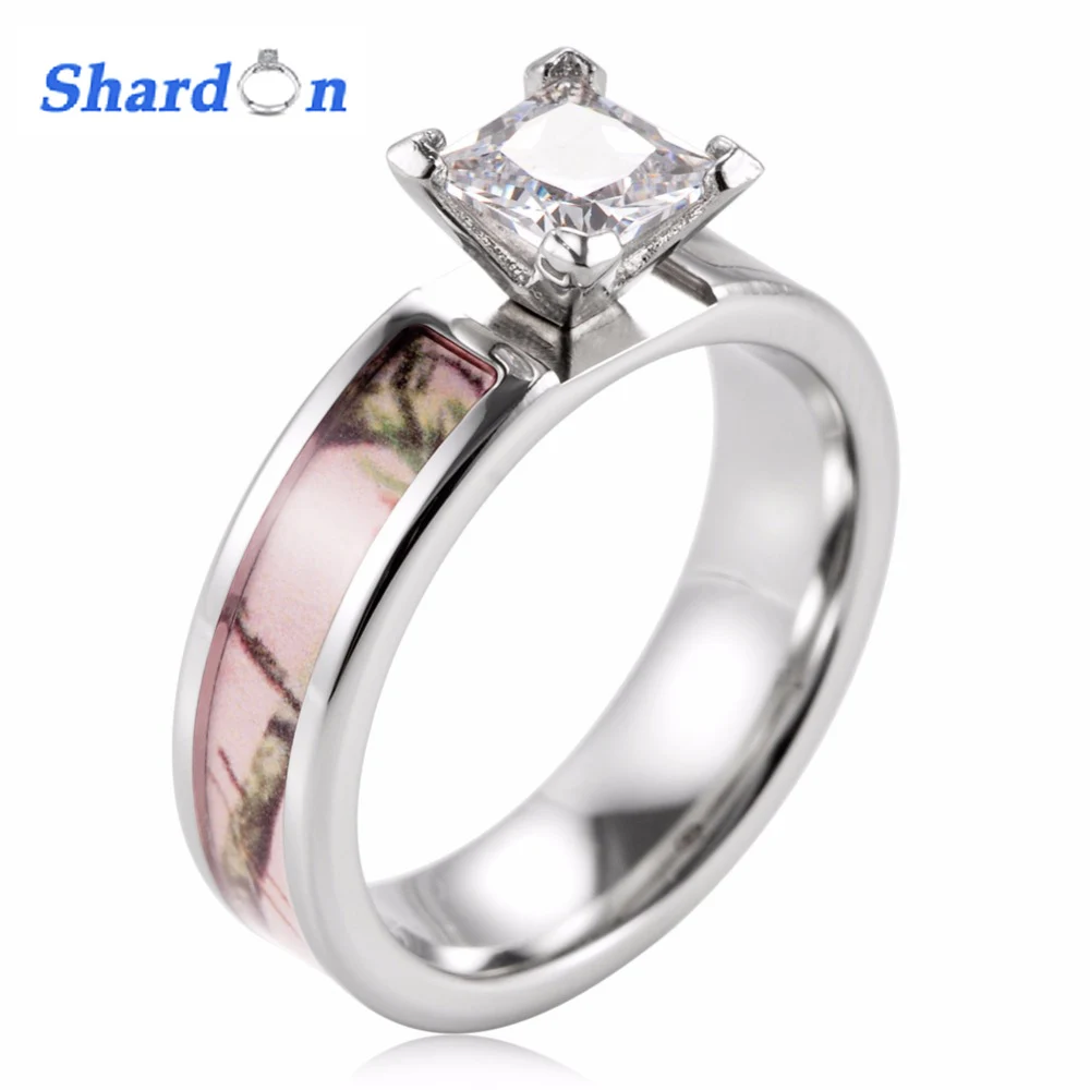 Shardon Clic Ring Men Black Beveled Tungsten Carbide Emt Star Of Shardon Señoras Camo Anillo De Compromiso Rosa árbol Real Anium Boda G Ajuste Cz