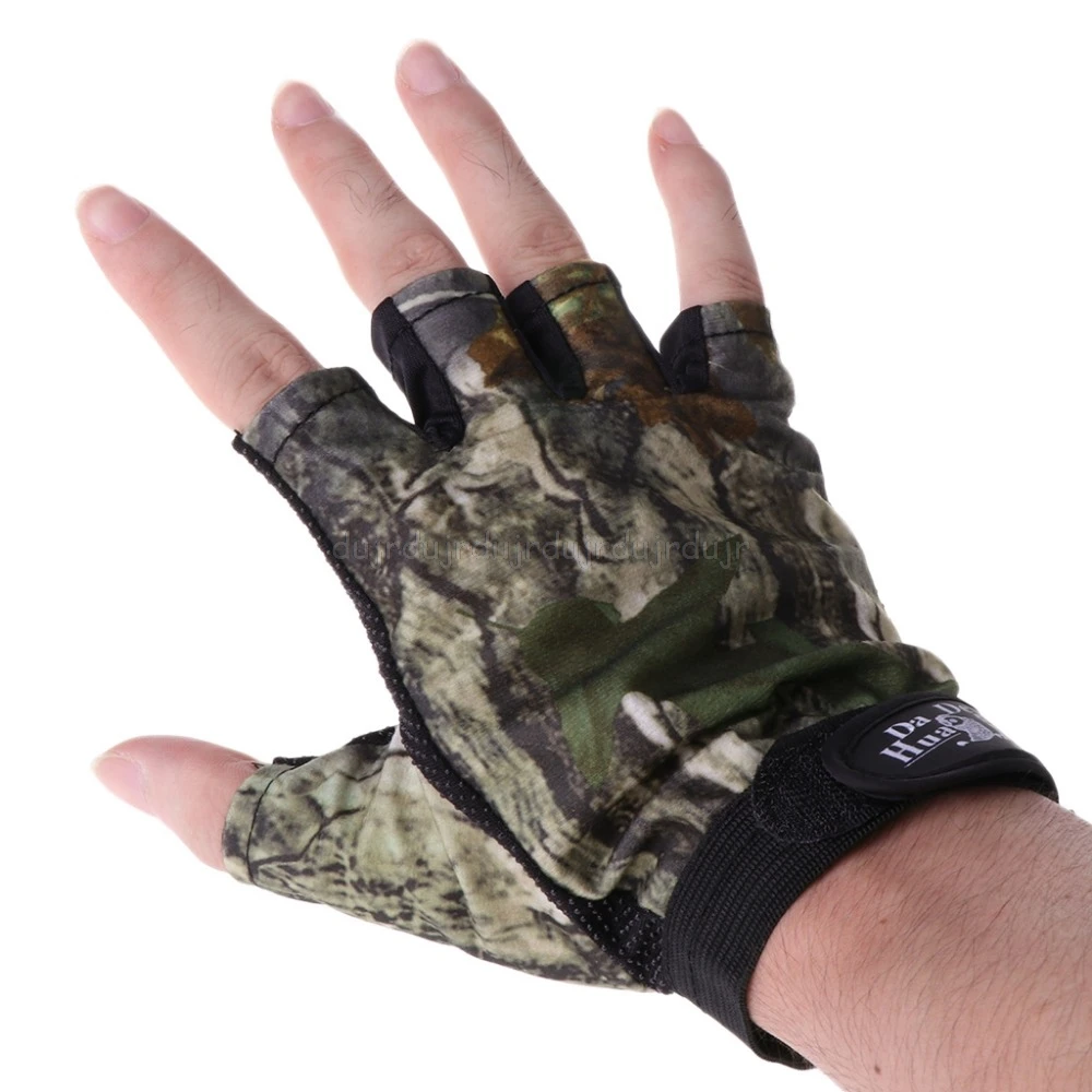 

5 Cut Finger Anti Slip Green Camo camouflage Fishing Gloves Top Quality Outdoor Sports Slip-resistant Fishing Gloves N20