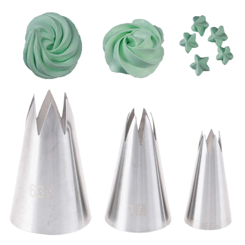 3pcs/lot Different Style Stainless Steel  Fondant Cake Nozzles Piping Nozzles Pastry Tips Decorating Tool