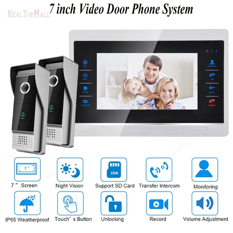 7 &quotTFT HD 1200TVL видео дверной звонок камера домофон система IP65 водонепроницаемые