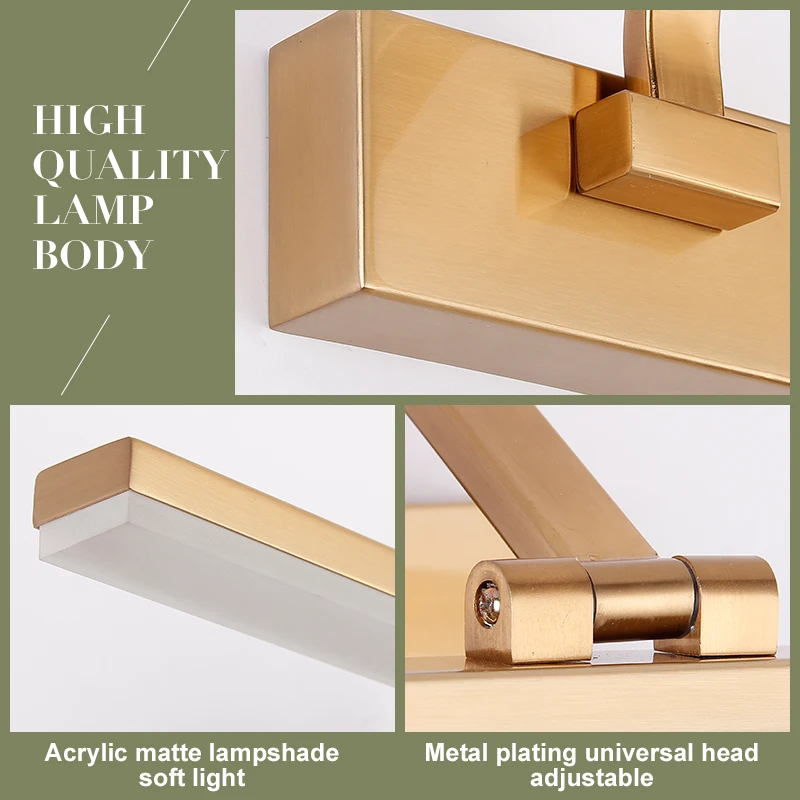 الحمام الذهب إضاءة مقاومة للماء جدار مصابيح مجلس الوزراء المرآة البالونية أضواء المرحاض الغرور شمعدانات جدارية CE ماكياج تركيبات الإضاءة