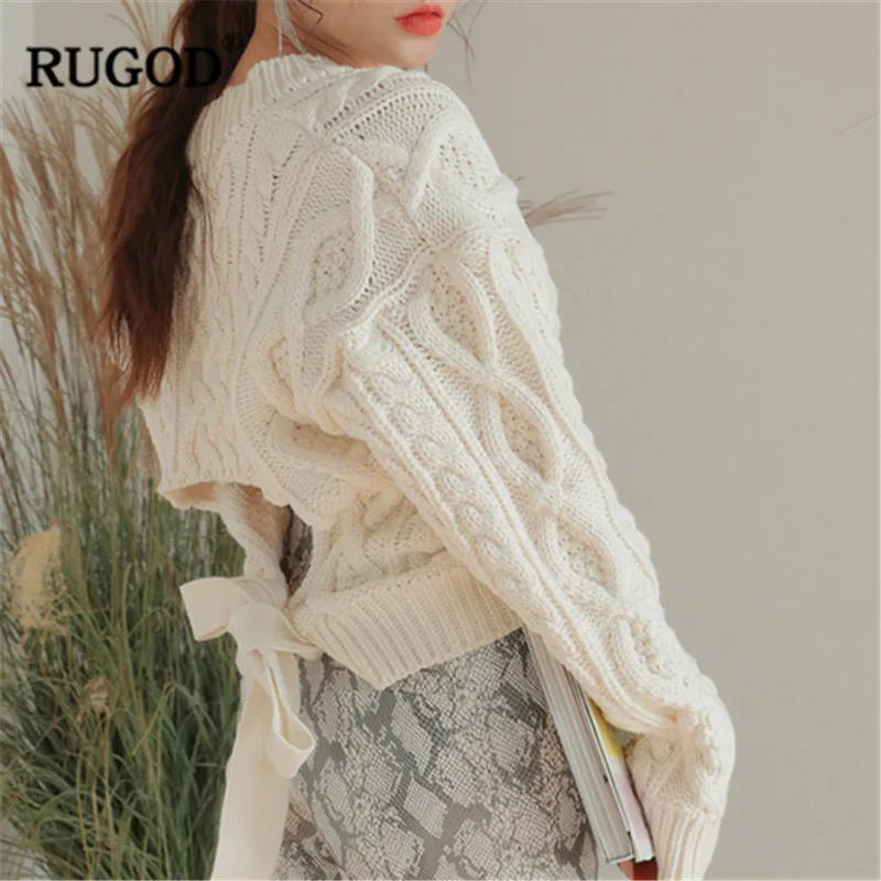 RUGOD 2019 جديد الدانتيل متابعة تصميم محبوك سترة المرأة مثير عارية الذراعين تويست سترة السترة أفضل جودة كم طويل البلوز befree