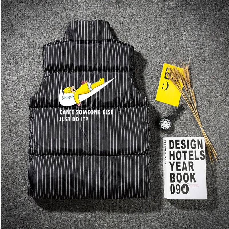 New stripe Brand Mens font b Jacket b font Sleeveless Vest Winter Fashion Casual Coats Male
