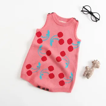 

New Baby Knitting Rompers Fashion Cherry Newborn Girls Clothes Sleeveless Jumpsuit Kids Clothing One-Pieces Summer Fashion 2019