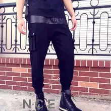 Новинка Мужская одежда GD стилист волос модные Лоскутные кожаные модные узкие шаровары брюки плюс размер костюмы 27-44