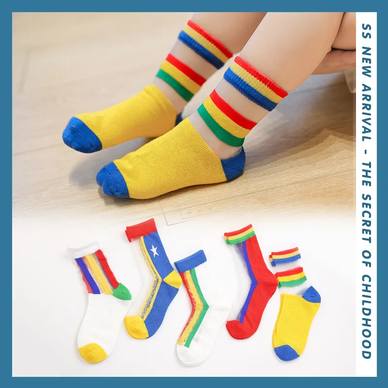 5 пара/лот; Новинка года; Летние Детские хлопковые носки Сетчатые носки в полоску для мальчиков и девочек; носки для детей; CN