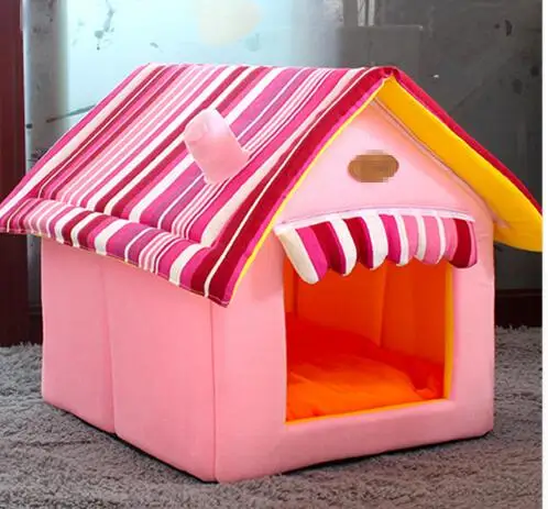 pink Моющийся домик для собаки модный съемный зимний теплый мягкий домашний питомец кровать с подушкой для маленьких средних собак Питомник Гнездо собака кошка 4 размера - Цвет: pink