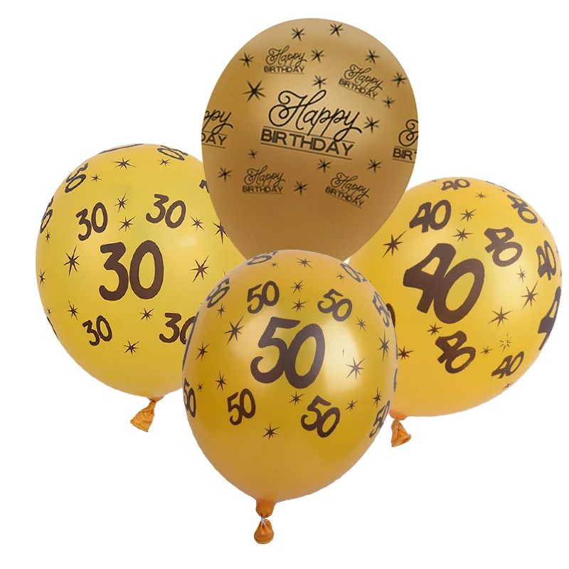 10Pcs/Lot 12" DIY  Black and Gold Happy Birthday Age Number Helium Latex Balloon Decor