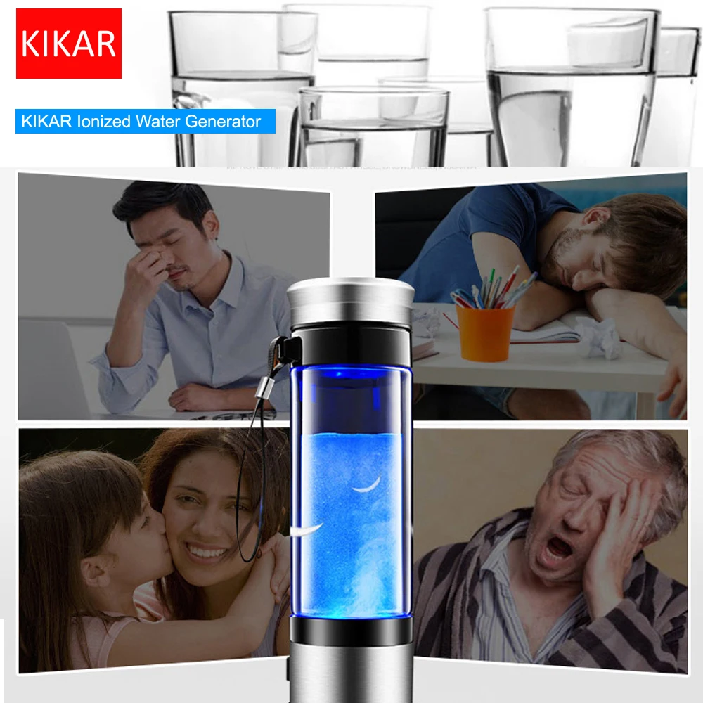 

KIKAR Hydrogen Water Maker Compact Ioniser Generator Glass Bottle 400ml BPA Free Portable Ionized Booster H3O Ion Stick Flask Pi