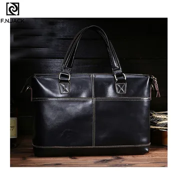 

F.N.JACK New Genuine Leather Men Handbags Single Shoulder Bags Cowhide Upright Handbag Leisure Business Black Crossbody Bag