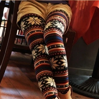

Women Chirstmas Xmas Snowflake Reindeer Knitted Leggings Skinny Pencil Pants Trousers