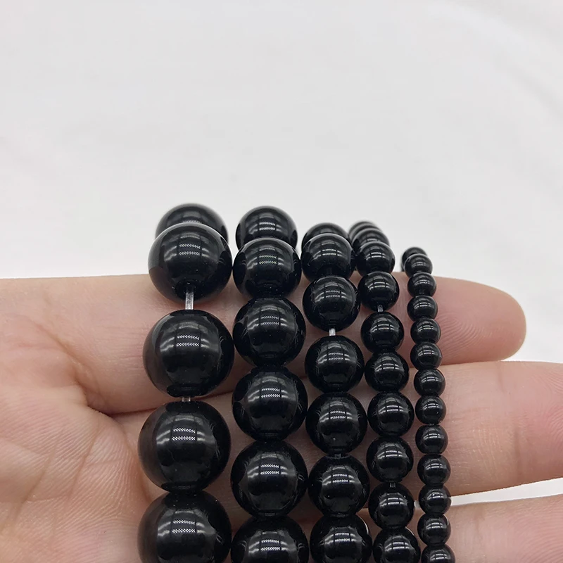 Выберите размер 4, 6, 8, 10, 12, 14 мм Гладкий Круглый черный агат оникс свободные каменные ювелирные бусины