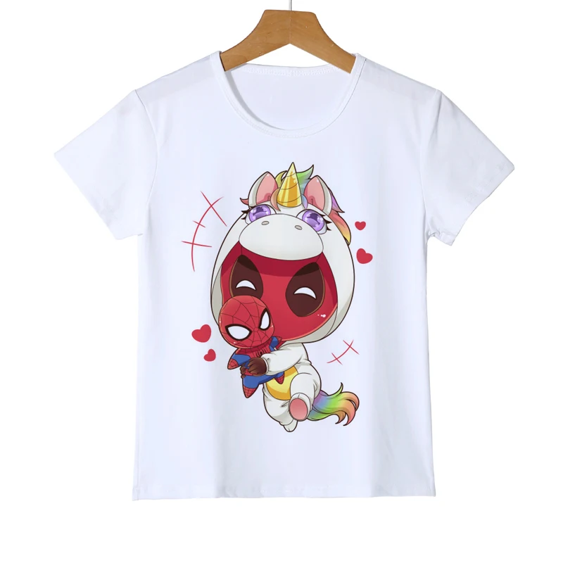 Модная Детская футболка с рисунками из мультфильмов новая детская футболка с дэдпулом футболки с принтом для мальчиков и девочек Kawai tee Y11-1