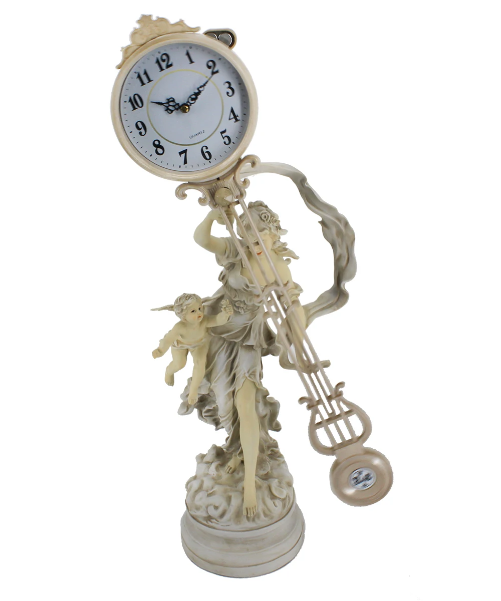 

Cherub Maidens Sculptural Mantel Clock Swing Clock Table Modern Quartz Antique Clock 74CM Tall