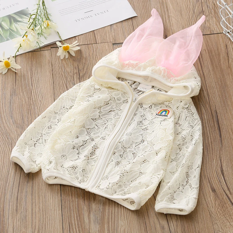 

Spring Summer Kids Girls Lace Jacket Fashion Sun Protection Clothing Baby Girls Lace Cardigan Zip Shirt Children's Top 8639