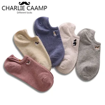 

5Pieces/lot Spring Summer Women Socks Cotton Cute Cartoon Animal Embroidery Double Needle Ladies Fashion Casual Boat Socks S209