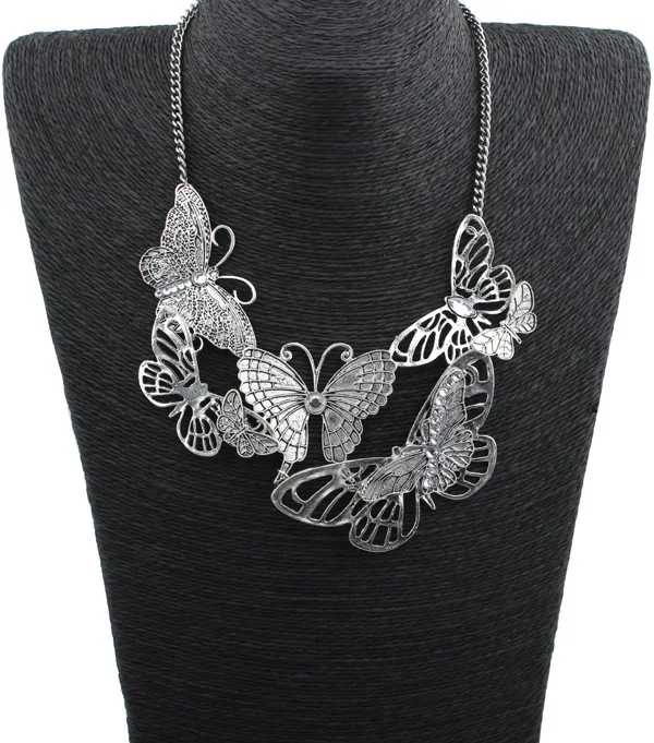 

New unique Design Women Retro Hollow Butterflies Pendant Silver Color Metal Choker Chain Necklace yan708