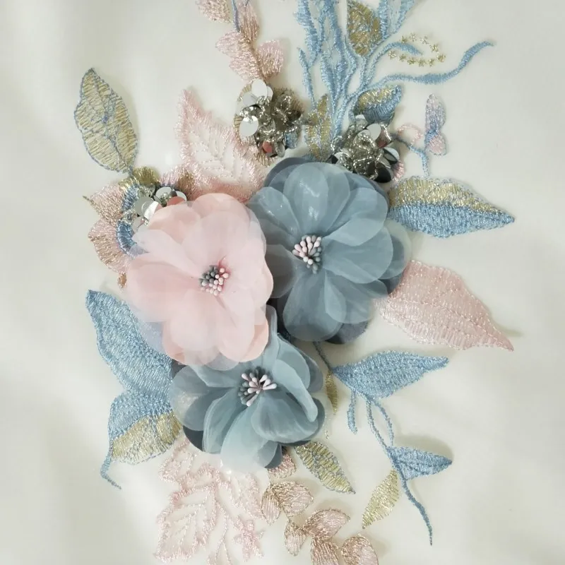 

1pc beaded lace applique patch for wedding dresses large floral rhinestone lace appliques patches decorative parches floral