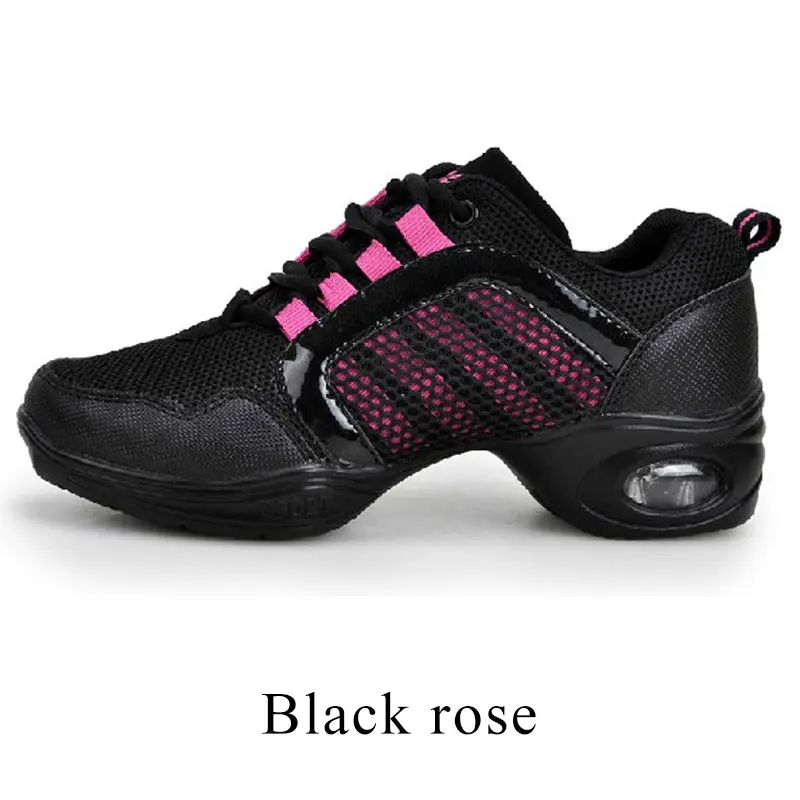 Новинка; Танцевальная обувь для джаза; женская обувь для фитнеса; тренировочное танцевальное платье; 3 цвета; дышащая сетка; современные спортивные танцевальные кроссовки в стиле хип-хоп для девочек - Цвет: Black rose