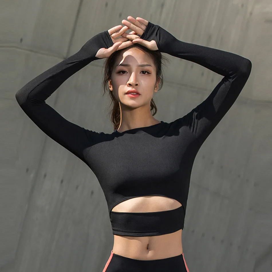 Ceny Le NaKai z miękkiej dzianiny żebra koszulki do jogi dla kobiet koszulki na ramię krótki top długie rękawy chudy krój koszulki sportowe odzież sportowa