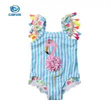 Nova criança crianças bebê meninas maiô flamingo tira de uma peça borlas biquíni conjunto maiô praia monokini(China)