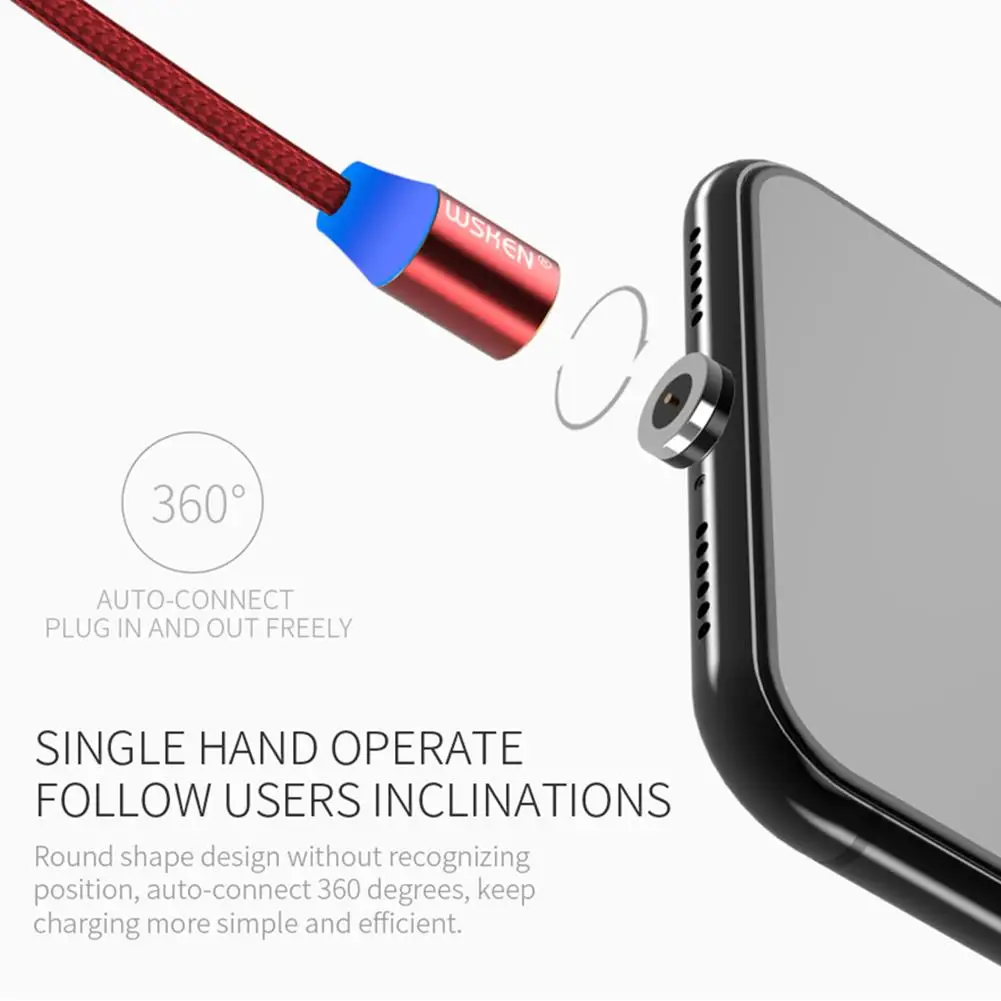 Магнитный светодиодный usb кабель WSKEN кабели для зарядки iPhone X 8 iPad адаптер