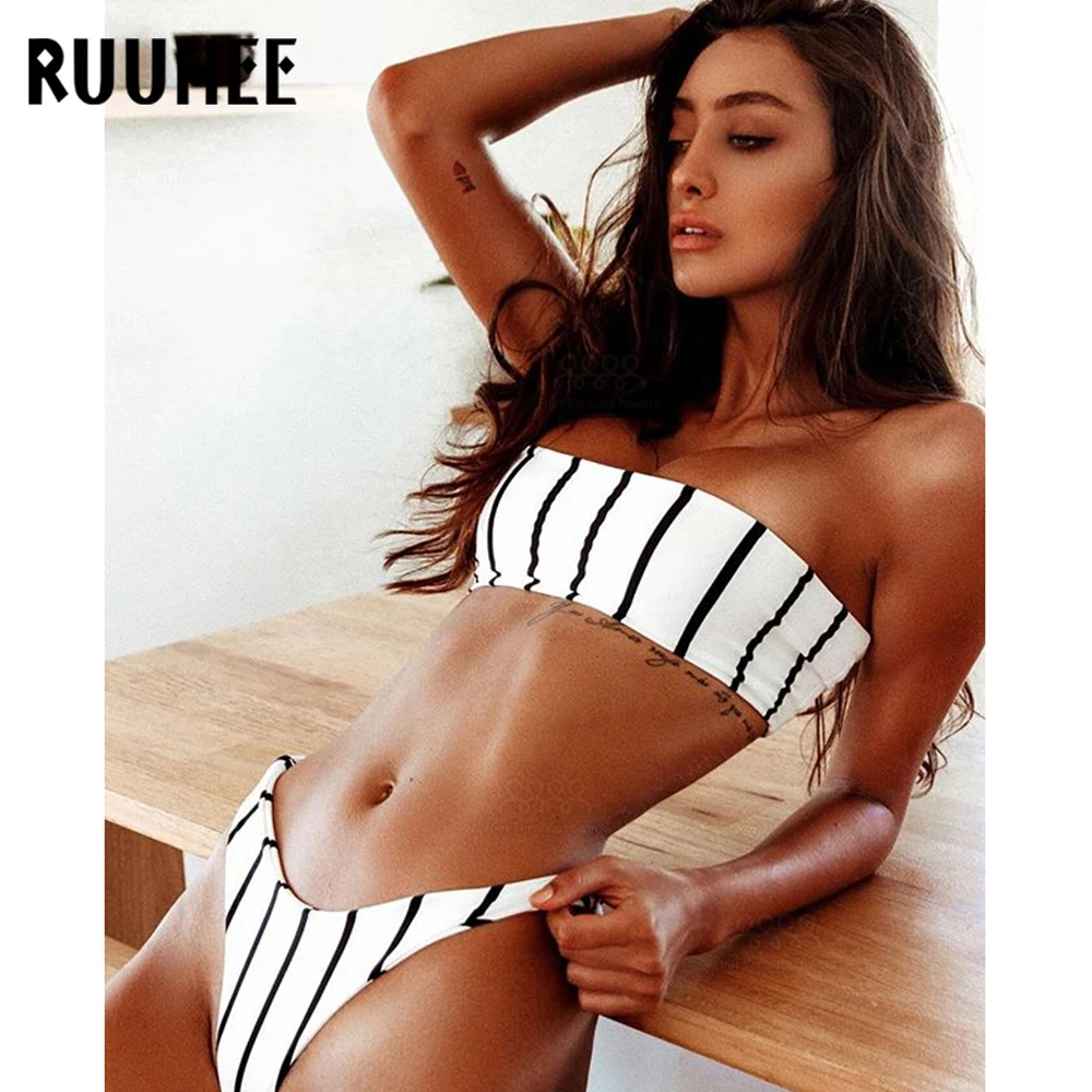 

RUUHEE Swimwear Bandeau Bikini Set Women Swimsuit Bikini Push Up Bathing Suit With Pad Swimming Suit Summer Female Beachwear