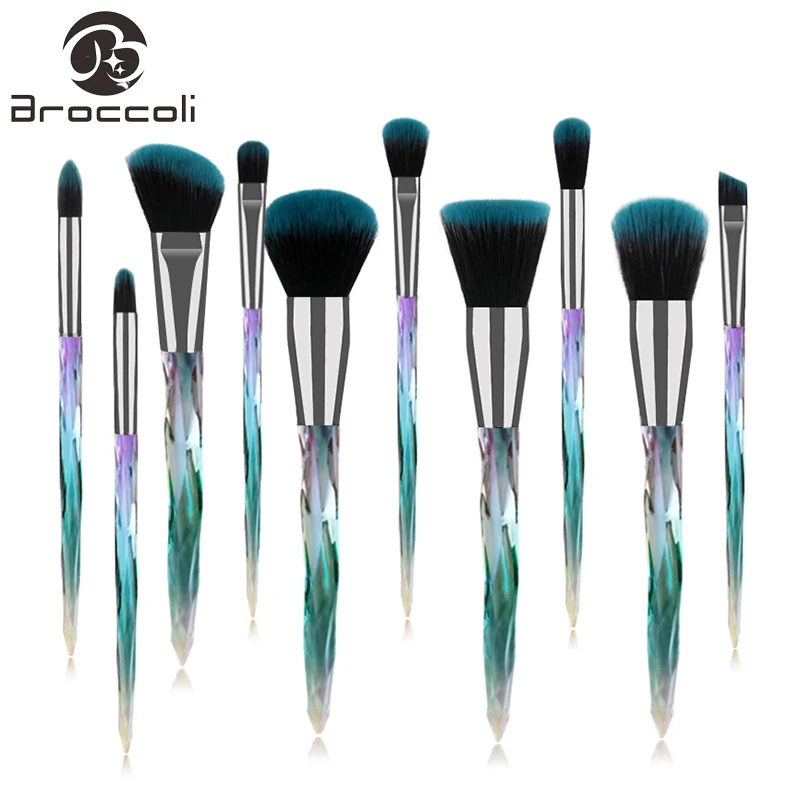 

Broccoli 10pcs Crystal Handle Makeup Brushes Powder Foundation Eyeshadow Make Up Brushes Cosmetics Beauty Tools Soft Synthetic